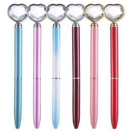 Fashion Metal Heart-Shaped Diamond Ballpoint Pen With Large Crystal Glass luxury Creative School Office Supplies Christmas Gifts Custom Logo