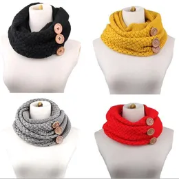 5 Colors 60*30cm Winter Warm Knitted Infinity Scarf Luxury Women Solid Color Crochet Pattern Chunky Big Button Knitted Ring CCA10210 50pcs