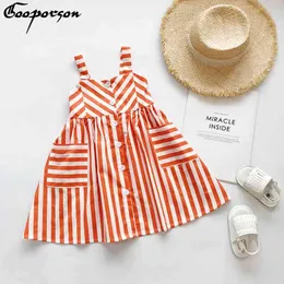 Gooporson Kids Dresses For Girls Summer Stripes Slip Klänning Söt Liten Kläder Barn Barn Kostym Koreansk Kläder 210508