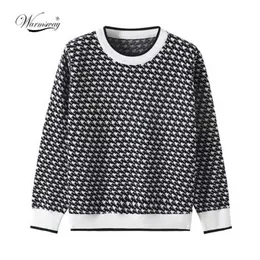 Maglione lavorato a maglia cachi geometrico da donna Casual Maglione pullover donna pied de poule Donna Autunno Inverno Maglione retrò C-272 211123