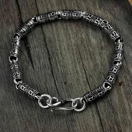 Tibetansk mantra riktig ren 925 sterling silverkedjor för män om mani padme hum med fredsymbol mens armband 2017