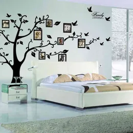 Stor 250 * 180cm / 99 * 71in svart 3d DIY PO Tree PVC Väggdekaler / Lim Family Wall Stickers Väggmålning Konst Heminredning 210615