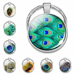 Esspoc Anime Keychain Cool Peacock Glass Cabochon Key Chain for Women Girl Gift Animal Keychains Keyholder Bijoux Wholesale G1019