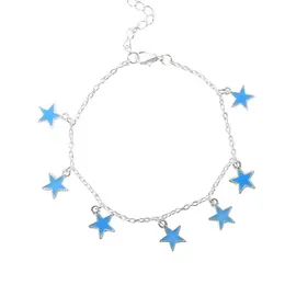 Anklets Jewelrylights Europe And The United States Ladies Beach Wind Blue Five - Pointed Star Tassel Anklet Luminous Drop Delivery 2021 6Yru