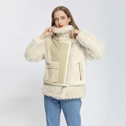 Kadınlar Kürk Sahte Kış Kadınlar Kısa Moda Steet Giyim Rüzgar Geçirmez Çift Yüzlü Gerçek Koyun Shearling Ceket MJF-SJ-01