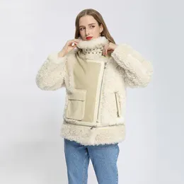 Women's Fur & Faux Winter Women Short Fashion Steetwear Windproof Double Faced Genuine Sheep Shearling Jacket MJF-SJ-01