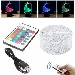 RGB Lights 3D Lamp Base 7 Färger Touch Remote Control Night Light 4mm Acrylic Panel AA Batteri eller DC 5V USB Illusion Table Lampor för hem sovrum dekoration