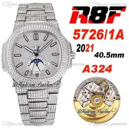 2021 R8F 5726 / 1A CAL A324 Otomatik Erkek İzle Ay Faz Çelik Asfalt Elmas Dial Stick Bling Pırlanta Bilezik Ile Buzlu Süper Sürüm Takı Saatler Puretime