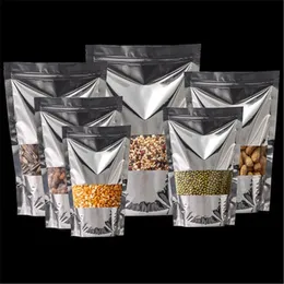 Resealable Glossy Silver Aluminum Foil Window Self seal Bag Stand up Visiable Snack Biscuits Heat Sealing Pouches LX4235