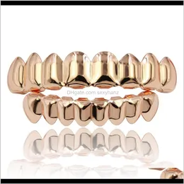 Grillz, Body Drop Delivery 2021 Rock Gold Top & Bottom Hiphop Tooth Grills Dental Halloween Vampire Cosply Teeth Caps Jewelry Tdblf