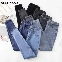 Jeans a vita alta Donna Autunno Versione coreana di The Straight Slim Slimming Nine Points Pantaloni Piedi Matita 210423