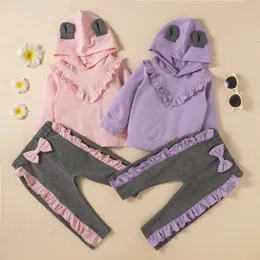 Baby Kläder TrackSuit Girls Hoodies Toppar Byxor Outfits Kids Designers Kläder Satser Höst Hooded Blouse Pant Outfit Passar 2st CGY139