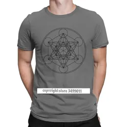 MetaTrons Cubeの花ライフトップスTシャツメンズコットンクレイジーTシャツSacred Geometry Magic Mandala Tee Fitness 210706