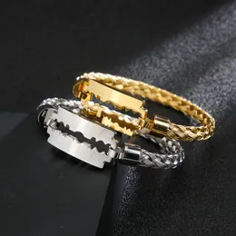 Silver / Guld / Svart Rostfritt Ståltråd Flätat Kedja Blade ID Armband Manschett Bangle För Kvinnor Män Smycken Holiday Gåvor 6mm 2.4 '' Inre