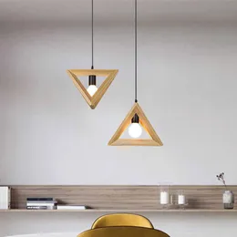 Masif ahşap kolye lamba üçgen yemek için modern ışıklar mutfak oturma odası ofis ev dekor loft asılı lambalar