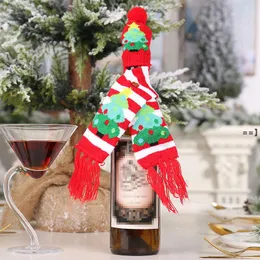 Newnew Knitted Scarf Button Wine Bottle Cover Christmas Ornament Gingerbread Man Snowflake Tree Scarf Hat Cover LLD9691