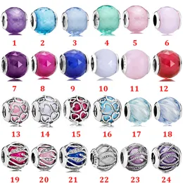 Подлинные 925 Стерлинговое серебро Fit Pandora Bracte Bracte Bracte Blue Blue Love Сердце Стеклянные Бусины Все-Матч Бусины Любовь Сердце Голубая Криста Очарование для DIY Bead