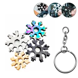 18 W 1 Części narzędziowe Camp Key Pierścień Pocket Tools Multifunction Hike Brelok Multipurposer Przetrwa Otwieracze Outdoor Snowflake Spanne Klucz Hex RH4513