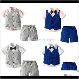 Uppsättningar baby kläder baby maternity drop leverans 2021 barn pojkar designer toddler spädbarn striped waistcoat shorts solid tröja slips formell kostym c