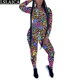 2 Pc Set For Women Autumn Colorful Print Long Sleeve V Neck Tracksuit Top And Pants Streetwear Plus Size Conjunto Moletom 210515