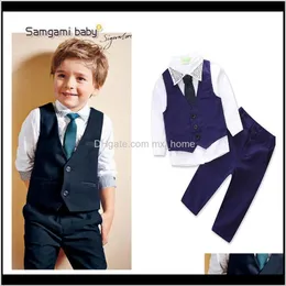 Blazers Baby Maternity Drop Delivery 2021 Kids Boy Gentleman Suits Ins Baby Clothes Pullover Necktie Vest Neckline Emboss Studs Collar Spring