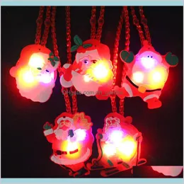 Event Festive Supplies Home Garden Led Christmas Light Flashing Necklace Children Kids Glow Up Cartoon Santa Claus Pendant Xmas Dress