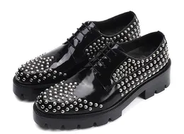 Genuine winter Leather Black platform Classics Formal Dress men's Shoes handmade Lace up Rivet Derby shoes men b