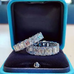 Choucong Brand Unique Wedding Rings Mode Smycken 925 Sterling Silver Princess Cut Vit Topaz CZ Diamond Gemstones Eternity Women Engagement Band Ring Gift