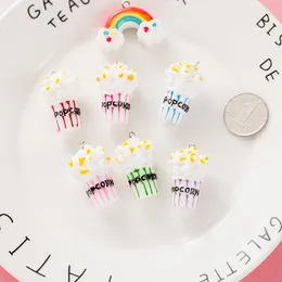 10st 3d Söt Popcorn Rainbow Resin Charms Snacks Pendants DIY Craft Fit For Bracelet Earring Keychain Smycken Hitta handgjorda