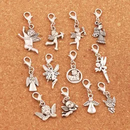 120pcs / lot mix ängel charm pärla 12styles antika silver flytande hummer claw lås smycken fakta komponenter cm58