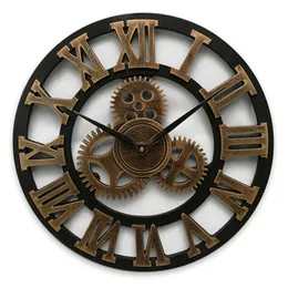 Duży Retro Roman Licznik Clock Gospodarski Dekoracyjny Dekoracyjny Drewniany Drewniany Wejść Ściana Przemysłowa Przekładnia wiatrowa Zegary 210930