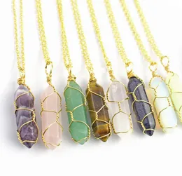 2021 NEW Hexagon Shape Chakra Natural Stone Healing Point Pendants Necklaces with Gold Chain for Women Jewelry Gift willl and sandy jewelry