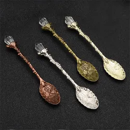 Vintage Spoons Carved Crystal Head Pattern Alloy Leaf Spoon Nordic Creative Mug Coffee Ice Cream Spoon 11x1.9cm