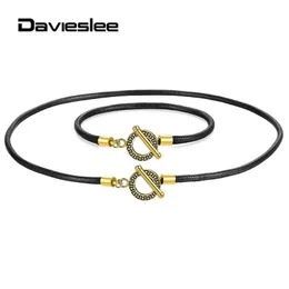 Orecchini Collana 4mm Semplice set di gioielli in pelle sintetica nera con bracciale per uomo Donna Chiusura a scatto Moda DSL002