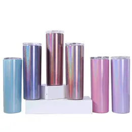 20oz blank sublimering skinny tumbler rånar med halm rostfritt stål glitter vin muggar regnbåge isolerade kaffe öl koppar hh21-184