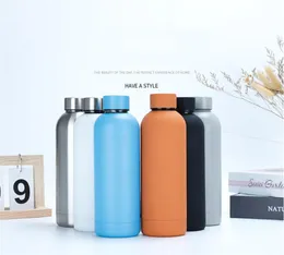 5 Colors Glossy Water Bottle Double Wall Stainless Steel Insulated Kettle Small Mouth Vacuum Outdoor Sports Bottles