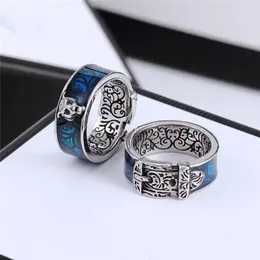 Italienisches Design Thai Silber Tiger Head Blue Email Ring Hohe Qualität Männer und Frauen Buchstaben Mode Ring Festival Geschenk