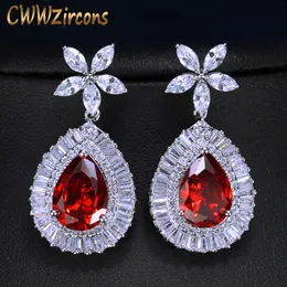 Lyxig granat röd cz smycken elegant stor päron droppe cubic zirconia kvinna mode dangle örhängen cz387 210714