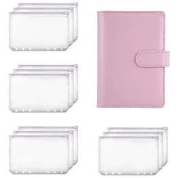A6 Binder Planner Pink Notebook Binder and 12 Pieces 6 Hole Binder Zipper Folder,Binder Pockets Cash Envelope Wallet 0224