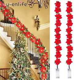 2m 10LED Natale Poinsettia artificiale Fiori Ghirlanda Stringa di luci Foglie di agrifoglio Albero di Natale Ornamento Decorazioni natalizie per la casa 211109