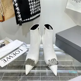 Designer- Women Boots Silhouette Ankle Boot Black White martin booties Stretch High Heel Buckle Bootss and Leather Winter 8CM heels