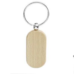 Stock Beech Wood Keychain Party Favoriter Blank Personlig Skräddarsy Tag Namn ID Pendant Key Ring Buckle Creative Birthday RRE11590