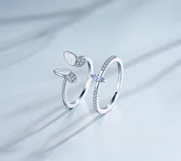 Obrączki ślubne 2 sztuk motyl pasujące dla kobiet oko konia delikatny kryształ biżuteria na palce Envio Gratis Anillos Para Pareja