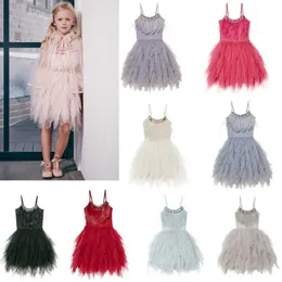 High Quality Baby Girl Rustic Lace Sling Dress Kids Princess Birthday Dress Rhinestone Sashes Tutu Dress Girls Party Gown CA555 Q0716