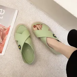 Comfort Shoes For Women All-Match Beige Heeled Sandals 2021 Summer Black Flat Fashion Girls Low Casual Rome Scandals Buckle