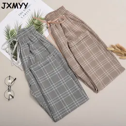 Jxmyy mode ny plus storlek damer våren och sommar hög midja bredben lösa nio-punkt casual byxor l-4xl 210412