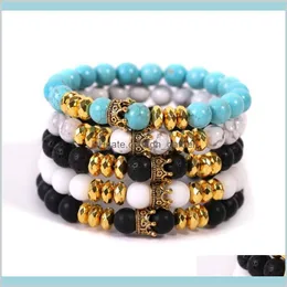 Bracelete de coroa de ouro lava rock de lava rock contas de pulseira de pulseira de pulseira de jóias de moda de moda e azul branco arenoso R5 LKC3S