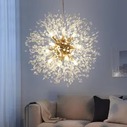 Romantyczny Dandelion Żyrandol Modern Art Decor G9 LED Wisiorek Lampa Jadalnia Hotel Kryty Luksusowy Crystal Lighting Round 8 9 12 16 świateł