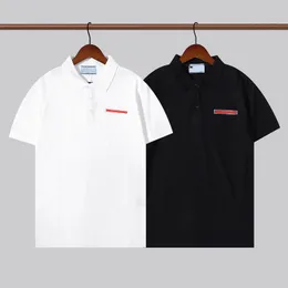 Prad Summer Designer Mens T Shirt Fashion Print Polos Masculinos Clássicos Bolsos De Couro Casual Manga Curta T Shirts Mans Cotton T-shirt Polo Branco E Preto M-2xl