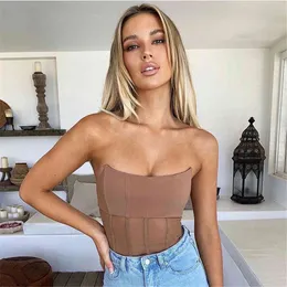 Crop Top Corset Camisetas De Mujer Haut Femme y2k Blusas Summer Women Blouses Et Chemises Tank Tees Shirt Brown White Camis 2021 X0507